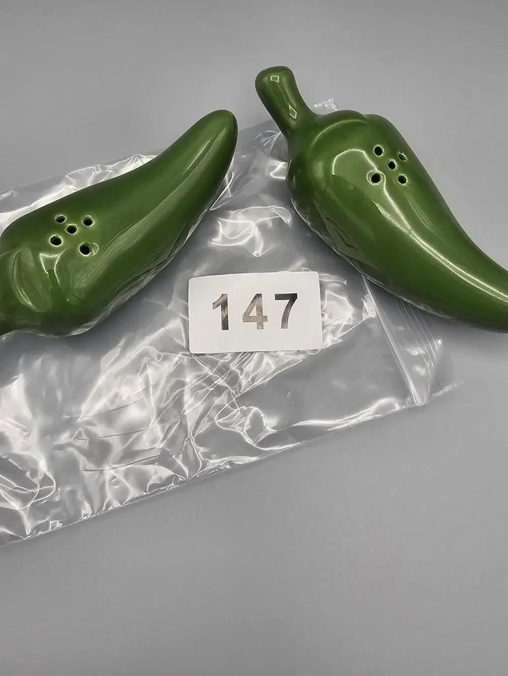 Pair of Green Ceramic Jalapeño Pepper Salt and Pepper Shakers